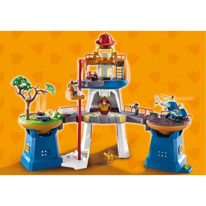 Playmobil Cuartel General Duck On Call con Efectos de Luz y Sonido, Tobogán de Caída Libre y Accesorios para Juego 3