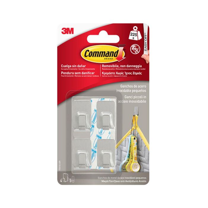 Gancho para colgar 3M Acero Inoxidable 225 g 19 X 30 X 15 MM Plateado (4 Unidades) 2 Gancho para colgar 3M Acero Inoxidable 225 g 19 X 30 X 15 MM Plateado (4 Unidades) 2