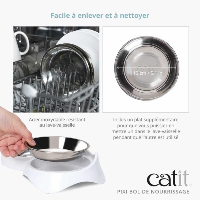 Comedero para gatos - CATIT - PIXI - 200 ml - Cuencos extraíbles de acero inoxidable - Blanco 2