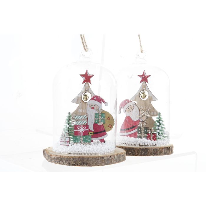 DKD Home Decor Decoración Colgante Navidad Tradicional Cristal Madera Natural Rojo Verde 8x12x8 cm (6 Unidades) 1