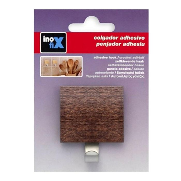 Inofix Colgador adhesivo wengue con gancho, acero inoxidable/madera, 51 x 45 x 24 mm 1