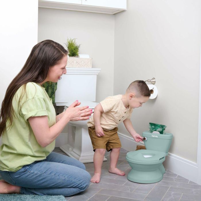 Ingenuity ING0074451998735 Inodoro Infantil Mini con Reductor, Descarga Musical y Compartimento para Toallitas Integrado, Verde 9
