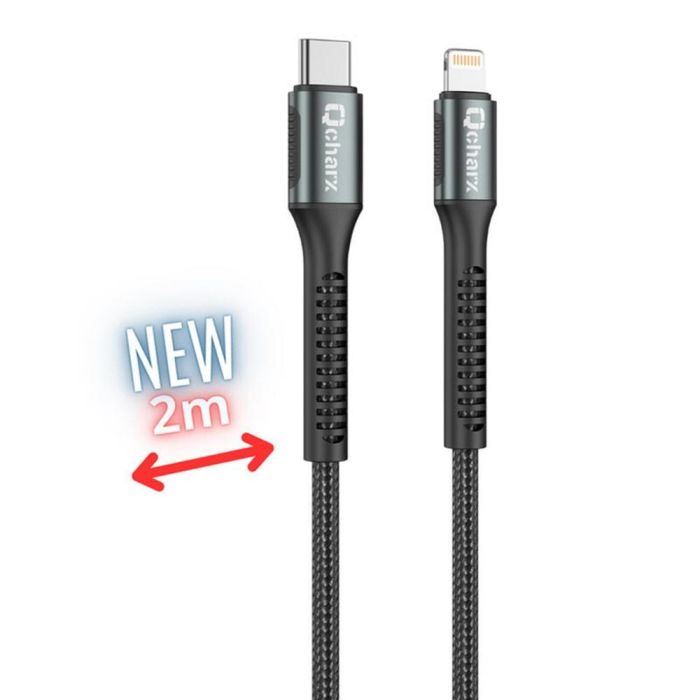 Qcharx international Cable Tipo C a Lightning 3A 20W 2m Aluminio Negro