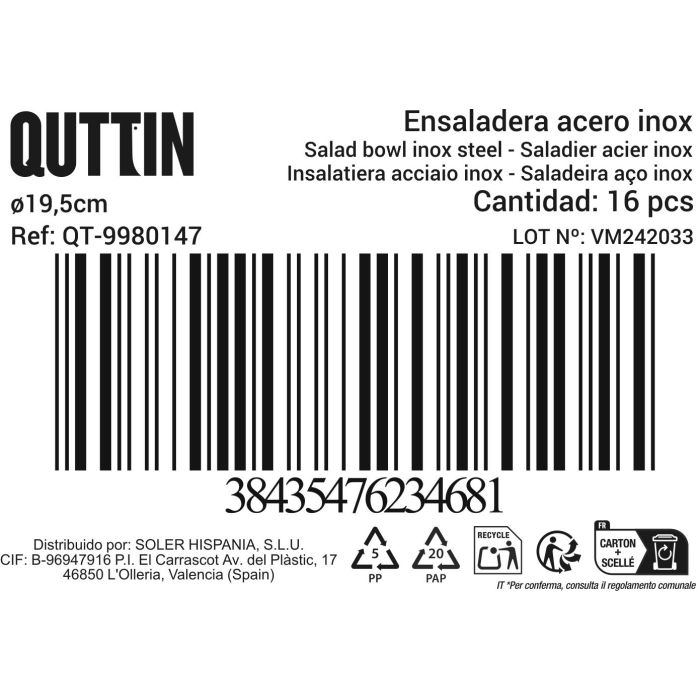 # (F) -48-Ensaladera.Ac.Ø19.5Cm 4Cols. Surt"Qu (16 Unidades) 3 # (F) -48-Ensaladera.Ac.Ø19.5Cm 4Cols. Surt"Qu (16 Unidades) 3