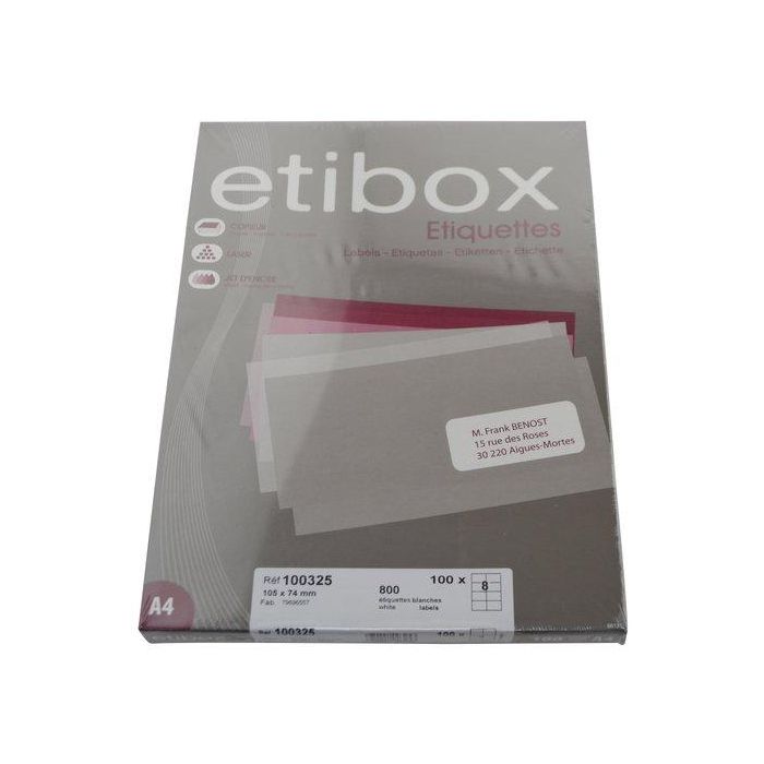 Etiquetas Adh.Impr. A4 Blanca Caja 100H C.Rectos 105X 74 Mm 800 Uds.