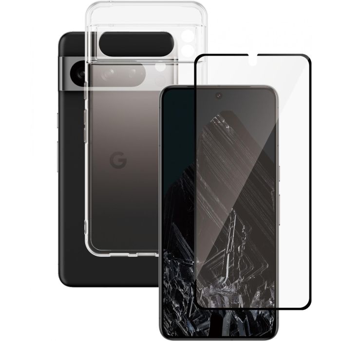 PanzerGlass SAFE. by UWF Protector de pantalla 2-en-1 para Google Pixel 8 Pro Ultra-Wide Fit, Antihuellas, Vidrio Templado