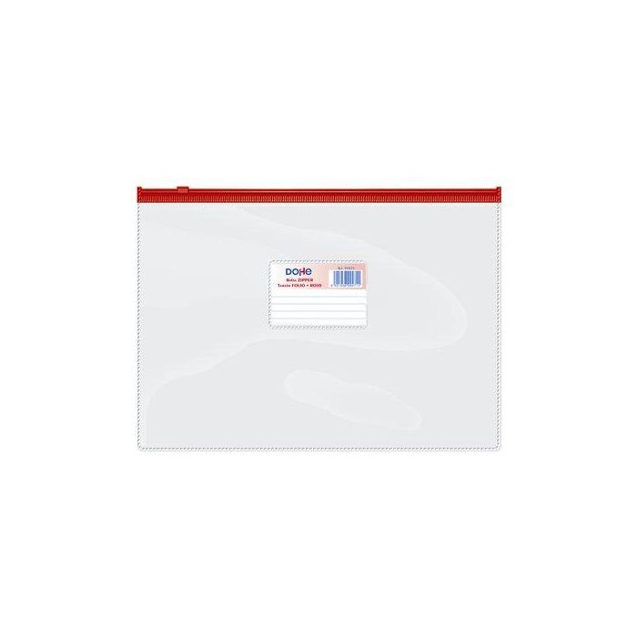 Dosier Sobre Dohe Zipper Fº Apaisado Pvc Trasparente/Rojo 24 unidades