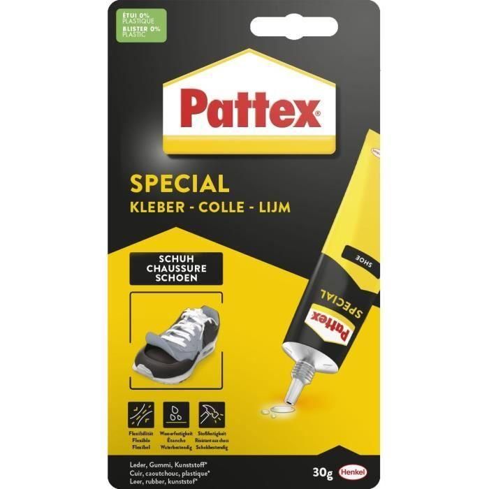 Pattex Pegamento Zapatos y Materiales Flexibles 30g - Unión Duradera para Cuero, Caucho, Corcho, Resistente Agua