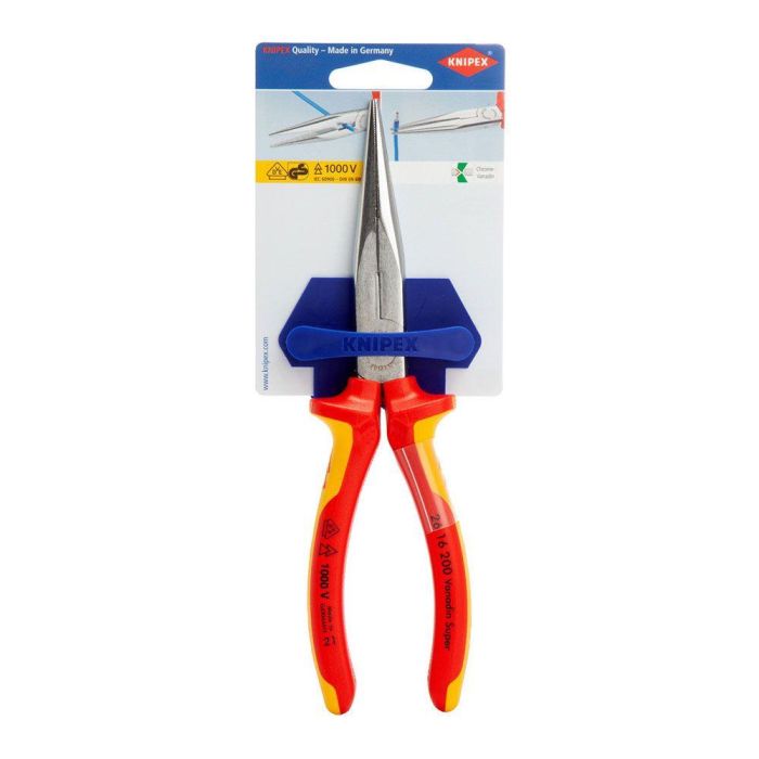 Knipex Alicates de Boca Cigüeña Recto 200mm con filos de corte, mangos aislados VDE, cromado/rojo/amarillo 206g 200x56x19 mm Knipex Alicates de Boca Cigüeña Recto 200mm con filos de corte, mangos aislados VDE, cromado/rojo/amarillo 206g 200x56x19 mm