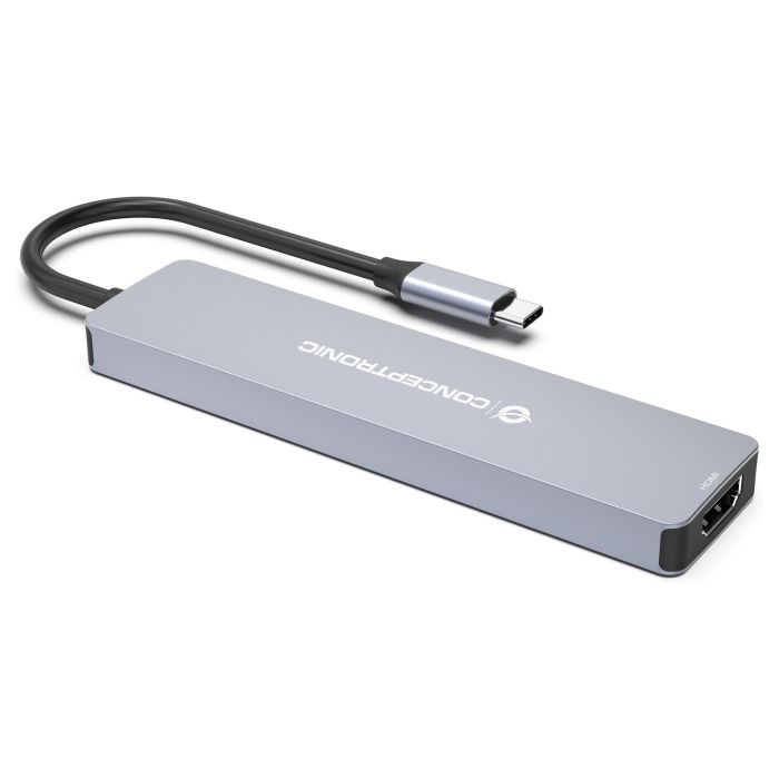 Conceptronic DONN19GR Hub USB Tipo C Gris con 3x USB-A, 1x USB-C, HDMI 1.4, 5Gbps, 4K Ultra HD, Power Delivery 100W 4