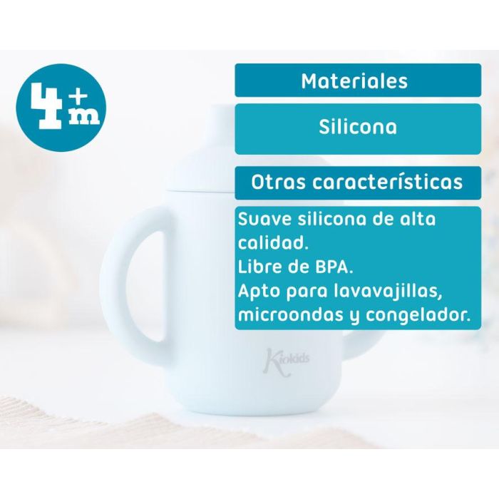KioKids Taza de Silicona Azul para Bebés +4 Meses, con Asas y Boquilla, 120ml, Uso Alimentario, Apta Microondas/Lavavajillas 5