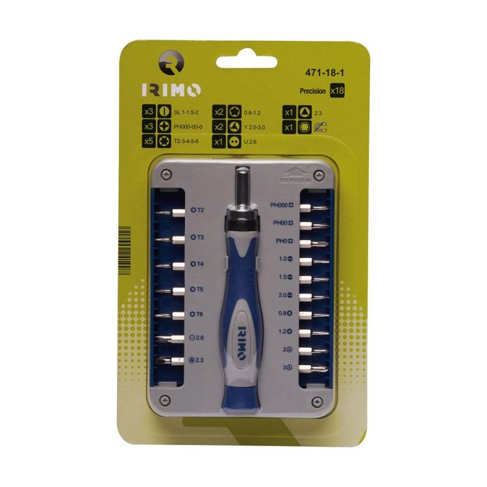 Irimo Destornillador de Precisión con Portapuntas a Carraca, 17 Piezas 471-18-1 para Ingeniería y Electrónica 1 Irimo Destornillador de Precisión con Portapuntas a Carraca, 17 Piezas 471-18-1 para Ingeniería y Electrónica 1