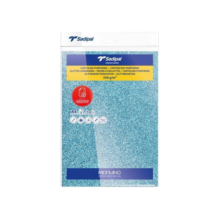 Cartulina Purpurina A4 Sadipal 330G Azul Claro Paquete De 3