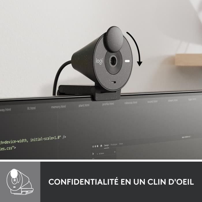 Logitech Brio 300 Full HD Webcam con confidencialidad, reducción de micro ruido, USB -C - Grafito 4