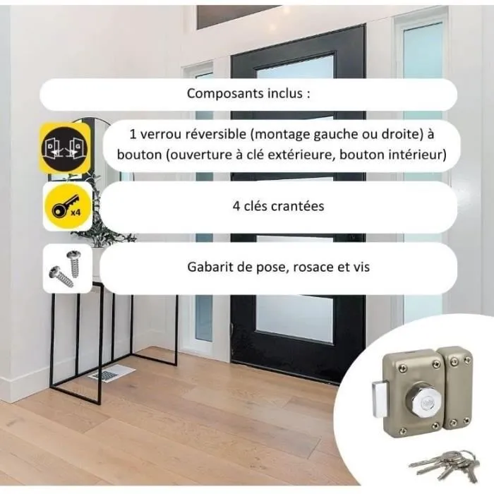 Yale YV25BT-45 Pulsador/Cilindro Cerradura Puerta Beige con 4 llaves y Protección Antidesgarro 1