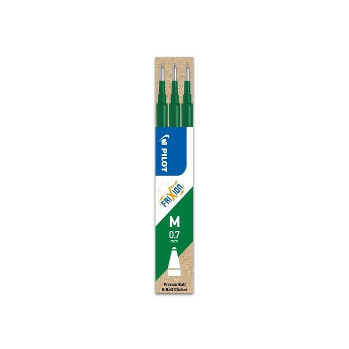Pilot Recambio Bolígrafo Frixion 0.7 Verde Pack 3 Ud - Escribe y borra sin dañar el papel