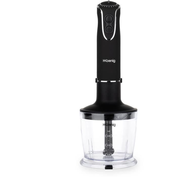 H.Koenig MIX75 Batidora de mano 3 en 1: 850 W, 5 velocidades + Turbo, cuchillas de acero inoxidable, vaso medidor, picadora y varillas. 3