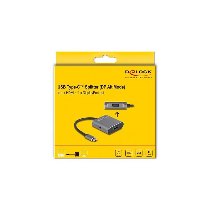 DeLOCK Adaptador USB-C a HDMI + DisplayPort MST, Splitter con USB-C PD 100W, Aluminio, 4K Ultra HD a 60 Hz, 3840x2160, 1x HDMI + 2x DP, 0.15m, Gris 1 DeLOCK Adaptador USB-C a HDMI + DisplayPort MST, Splitter con USB-C PD 100W, Aluminio, 4K Ultra HD a 60 Hz, 3840x2160, 1x HDMI + 2x DP, 0.15m, Gris 1