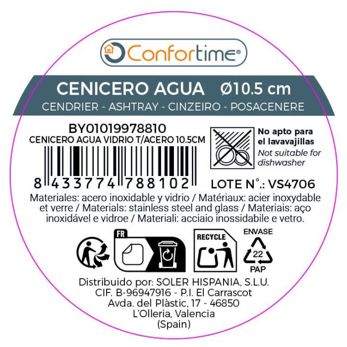 Inde Cenicero Agua Vidrio T/Acero 10.5 cm 7