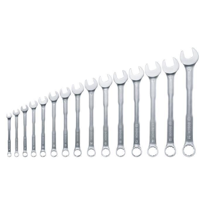 Bosch BOS4053423254136 - Juego de llaves combinadas de 15 piezas, métricas 6-21 mm, robustas, universales y ergonómicas 2
