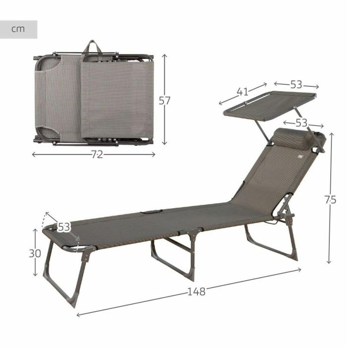 Tumbona plegable con parasol textileno gris aktive 193x53x30/75 cm 1 Tumbona plegable con parasol textileno gris aktive 193x53x30/75 cm 1