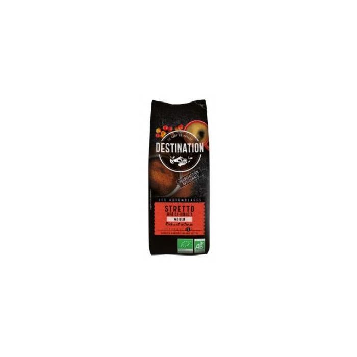 DESTINATION Café Stretto Italiano Molido 250Gr. Bio - Arábica y Robusta Tostado, Intensidad 9/10