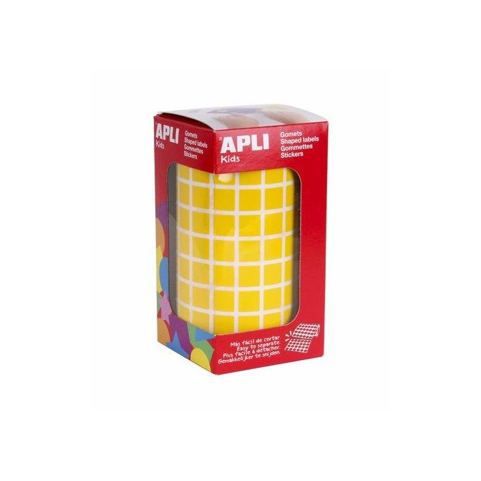 Apli Gomets Cuadrados 10 mm Amarillo - Rollo 6372 Unidades - Ideal para Escuelas y Talleres