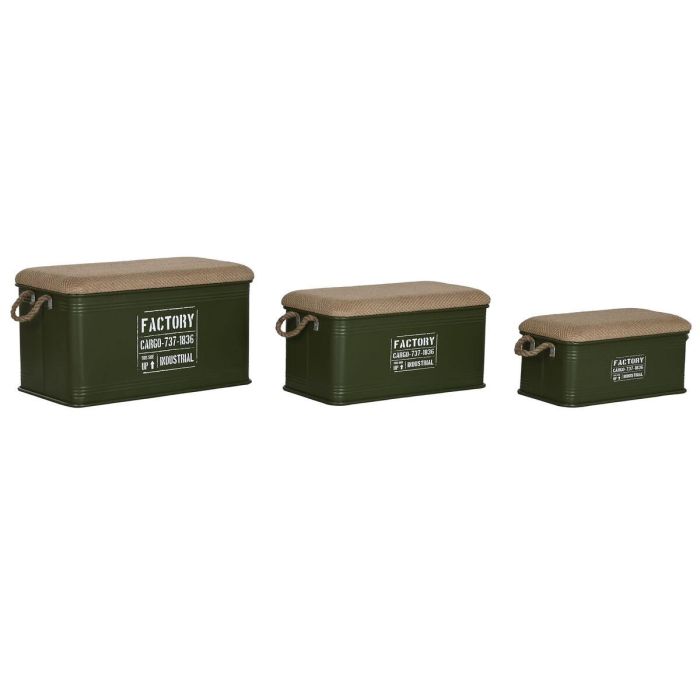 DKD Home Decor Baul Urban Set de 3, Verde Musgo y Natural, de Metal y Fibra, con Asa - Medidas: 69x37x37.5 cm DKD Home Decor Baul Urban Set de 3, Verde Musgo y Natural, de Metal y Fibra, con Asa - Medidas: 69x37x37.5 cm