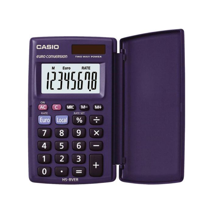 Calculadora Casio Hs-8 Ver Bolsillo 8 Digitos Conversion Moneda Con Tapa Color Azul 1