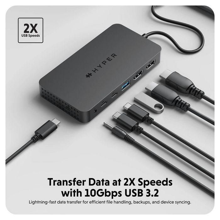 Hyper HyperDrive Next Dual 4K HDMI 7 Port USB-C Hub, 2x HDMI 4K 60Hz, 1x USB-A, 3x USB-C 10Gbps, PD 100W, 3.5mm Audio 3