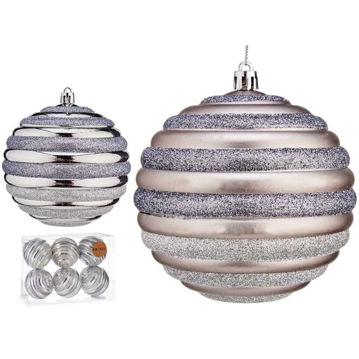 Set 6 Bolas Navidad Plata 10 cm Krist+ - Decoración Navideña (6 Unidades) Set 6 Bolas Navidad Plata 10 cm Krist+ - Decoración Navideña (6 Unidades)