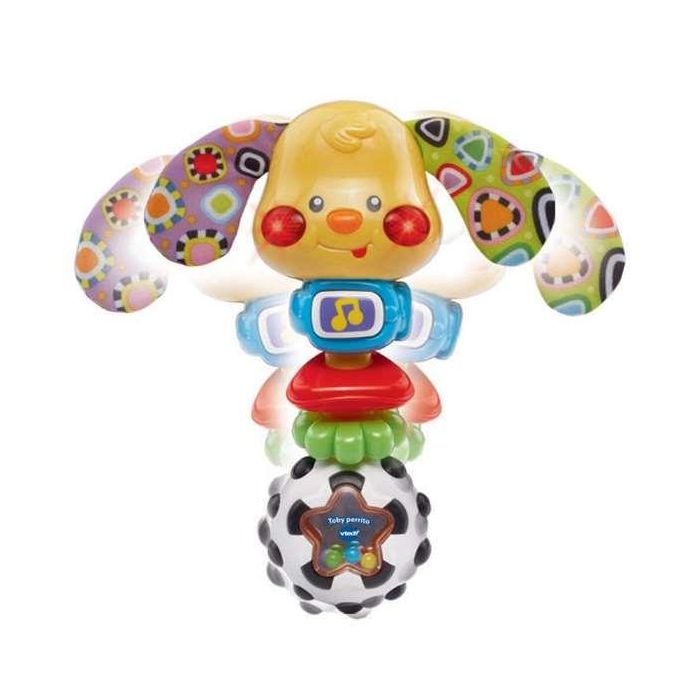 VTech Sonajero Perrito Toby con Luces, Música y Diferentes Texturas para Bebés 0-24 Meses, Juguete Educativo con Pilas Incluidas, 18x13.5x5 cm