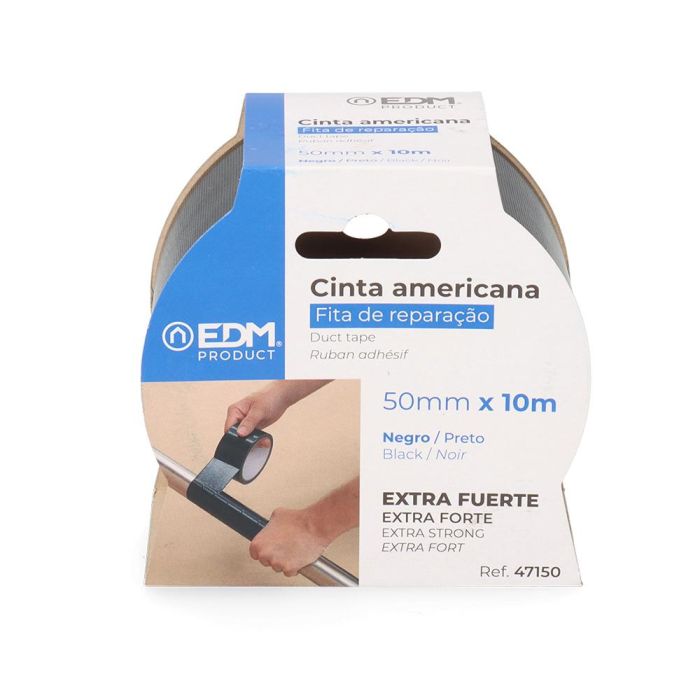 Edm Cinta multiuso americana 10m x 50mm negro - Resistente a la intemperie 1 Edm Cinta multiuso americana 10m x 50mm negro - Resistente a la intemperie 1