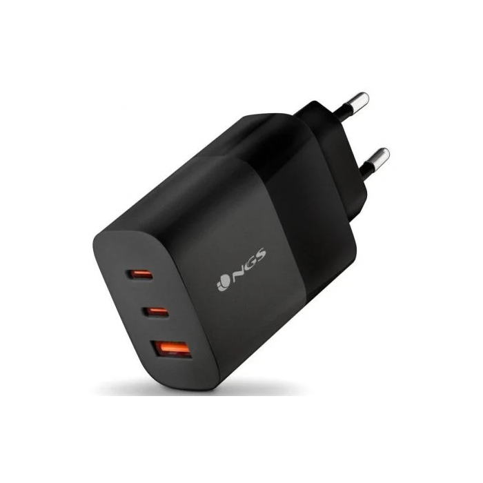 NGS BUD65W Cargador de Pared GaN 65W, 2xUSB Tipo-C, 1xUSB Tipo-A