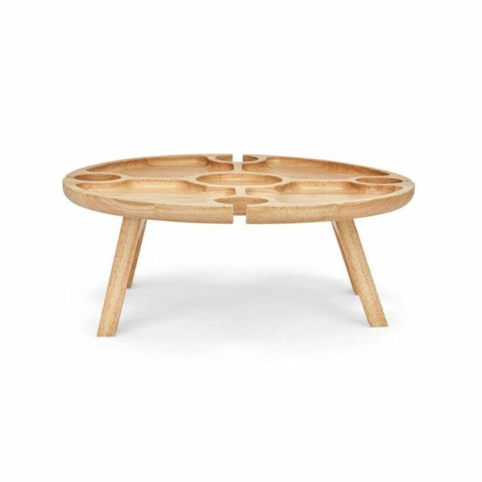 Livoo MES150 LIV1695358034109 Bandeja divisoria para aperitivos, madera de caucho, 4 ranuras para vasos, patas plegables 3