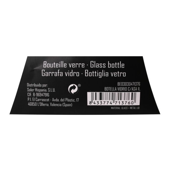 Botella de Vidrio con Asa Anna 1L | 9.8 x 9.8 x 24.4 cm 1