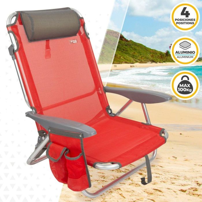 Silla Plegable con Reposacabezas Aktive Menorca Rojo 51 x 76 x 45 cm (2 Unidades) 3