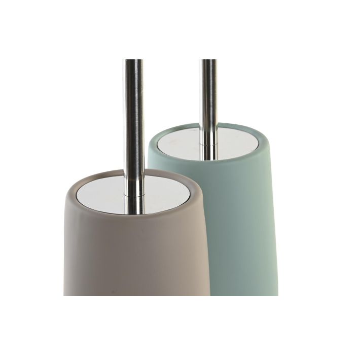 DKD Home Decor Escobillero Urban para Baño de Dolomite e Inox, Set de 2, Colores Beige y Verde Menta, 11x41x11 cm 1