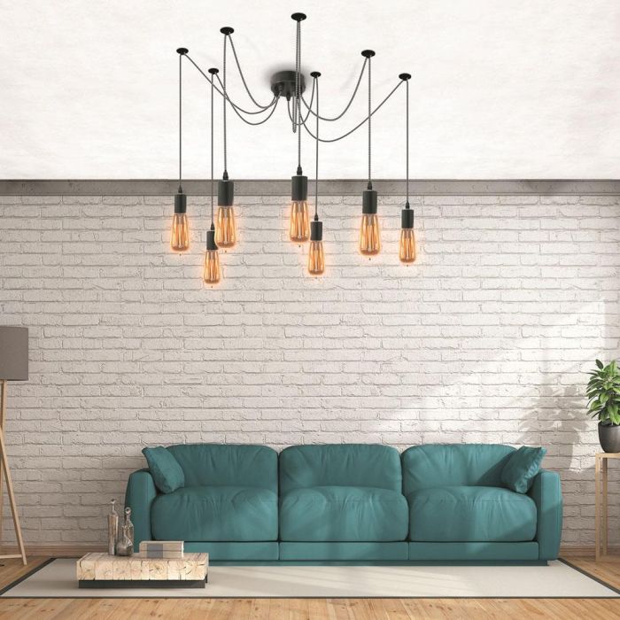 Home Deco Light Lámpara Araña Luminaire 7 Bombillas E27 Casquillo d.10 cm Cable Tejido Moderno 3 Home Deco Light Lámpara Araña Luminaire 7 Bombillas E27 Casquillo d.10 cm Cable Tejido Moderno 3