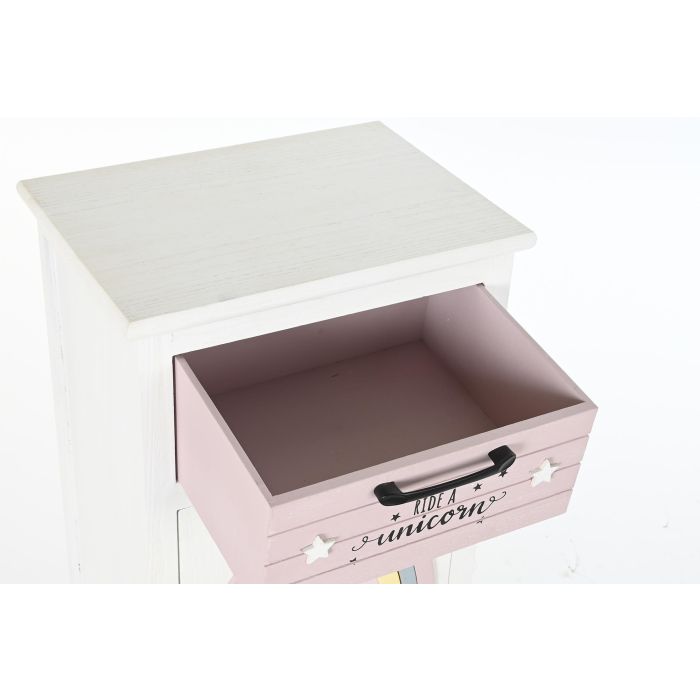 DKD Home Decor Mesita de Noche Infantil de Paulownia con 1 Cajón y 1 Puerta, Blanco y Rosa, 40x29x73.5 cm 2