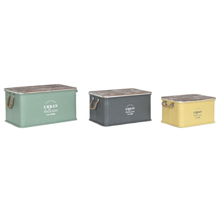 Baul Vintage DKD Home Decor Verde Menta Gris 38 x 33 x 60 cm Set de 3