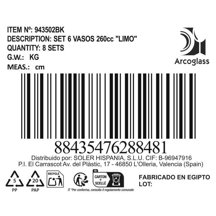 La Mediterranea Set 6 Vasos 260 cc Limo (8 Cajas) 4
