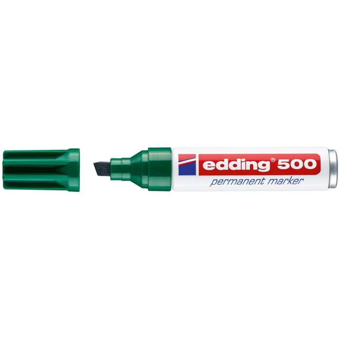 Edding Marcador Permanente 500 Verde Punta Biselada 7mm Rotulador Recargable Resistente al Agua y Luz 1