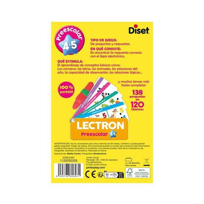 Diset Lectron Lápiz con Luz y Sonidos Prescolar 4-5 Años. 138 Preguntas en 120 Láminas. Juego Educativo Electrónico en Español