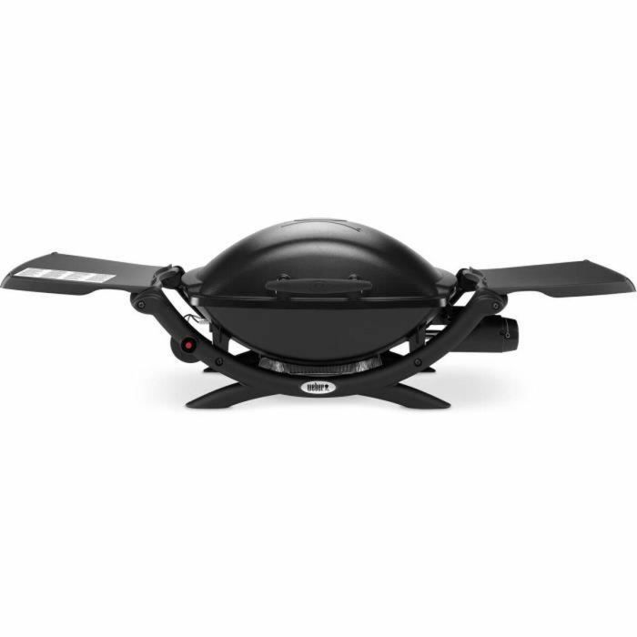 WEBER Q2000 Barbacoa de carbón negro - 2 parrillas de cocción 55x39 cm - Depósito de aluminio - Estantes abatibles 2