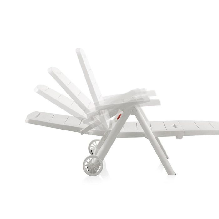 Shaf Tumbona Plegable Antibes Blanco Resina 189x79x94 cm con Ruedas y Respaldo Ajustable 2