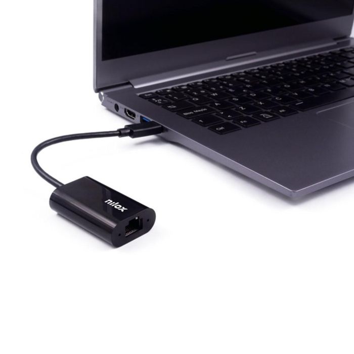 Nilox Adaptador USB C a RJ45 Negro RTL8153B - 10/100/1000Mbps 1