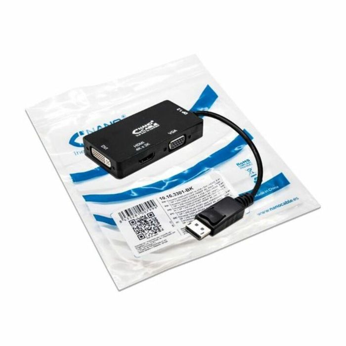 Adaptador DisplayPort a VGA/DVI/HDMI 3 en 1 NANOCABLE 10.16.3301-BK Negro 1