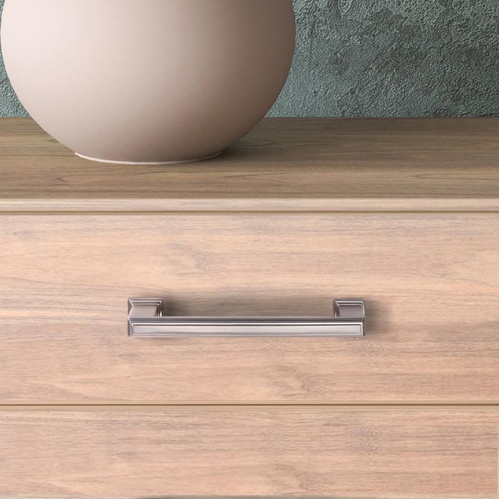 Emuca Lote de 5 tiradores para mueble Tanger, L147.5mm, intereje 128mm, Zamak, Níquel satinado 1