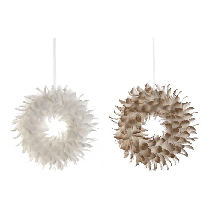 Corona Navidad Moderna DKD Home Decor Dorado Blanco 7 x 30 x 30 cm (2 Unidades) Corona Navidad Moderna DKD Home Decor Dorado Blanco 7 x 30 x 30 cm (2 Unidades)